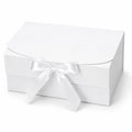 Boîte cadeau rectangulaire 25 x 20 x 10 cm en papier rigide blanc avec ruban satin fermeture à rabat