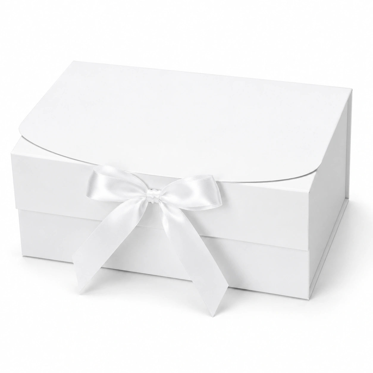 Boîte cadeau rectangulaire 25 x 20 x 10 cm en papier rigide blanc avec ruban satin fermeture à rabat