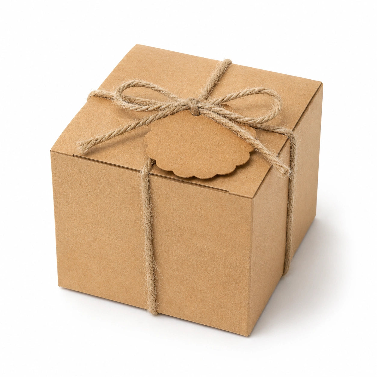 Boîte cadeau 20 x 20 x 20 cm en carton kraft avec ficelle en jute style rustique