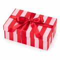 Boîte cadeau 30 x 20 x 10 cm en carton rouge et rose avec ruban satiné style rayé