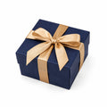 Boîte cadeau carrée 20 cm en carton bleu marine avec ruban satin doré