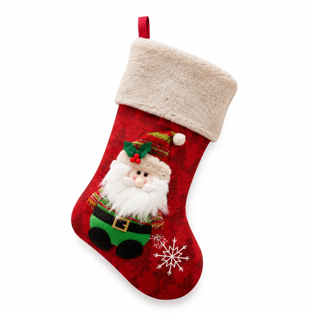 Chaussette de Noël 45 cm en tissu rouge à suspendre décorative