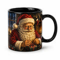 Mug 350 ml en céramique noire à décor festif pour boissons chaudes