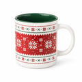 Tasse en céramique 0.35 L rouge blanc vert - décor flocons pour boissons chaudes