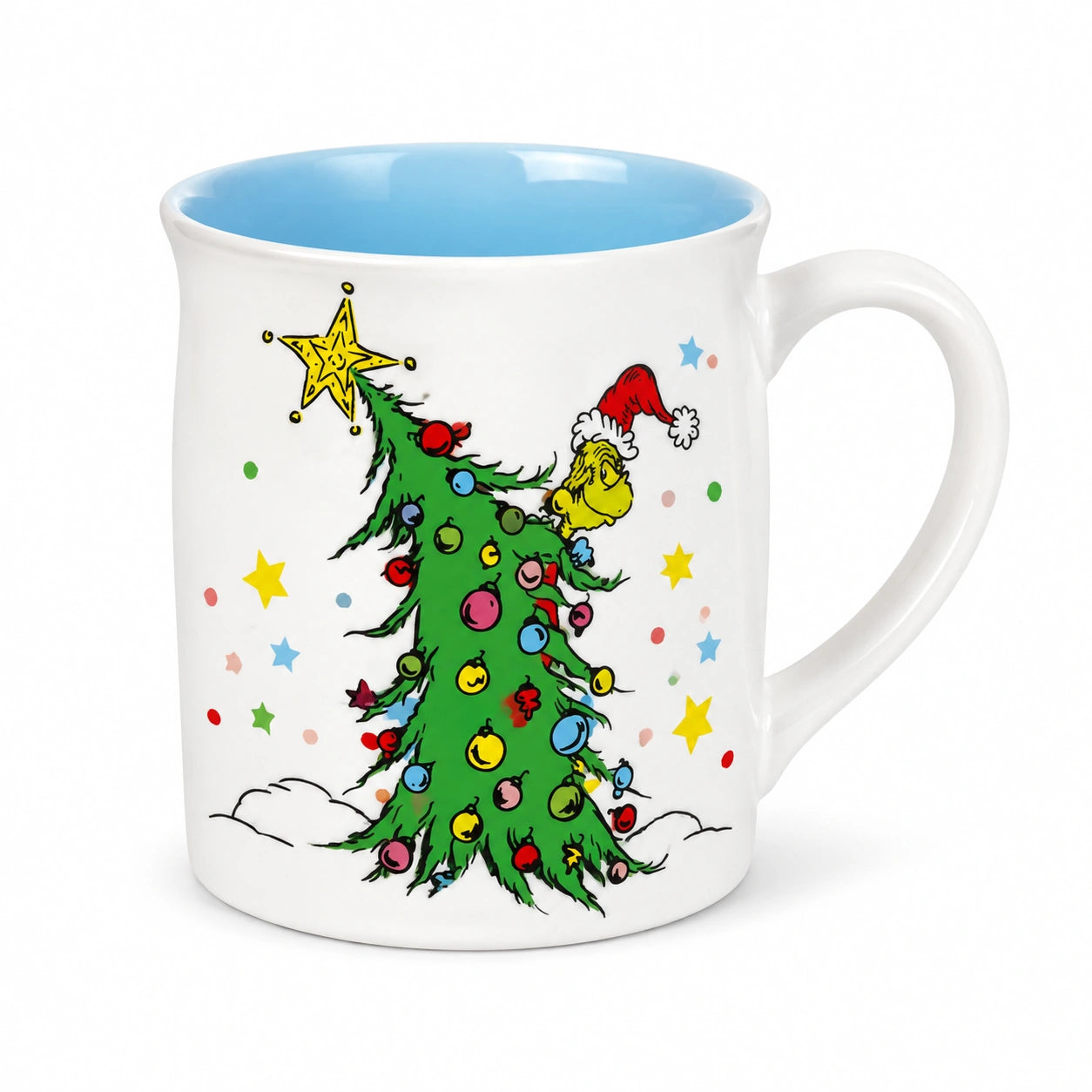 Mug 35 cl en céramique blanc et bleu décor sapin festif avec anse
