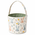 Panier de rangement rond 20 x 18 cm en tissu beige à motifs lapins avec anse