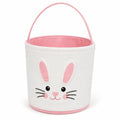Panier de rangement rond 25 x 25 cm en tissu blanc et rose avec poignée style lapin