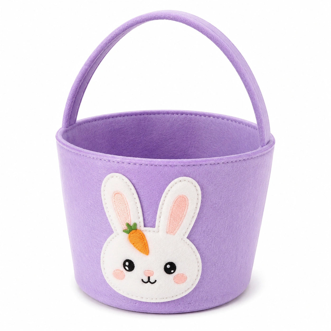 Panier de rangement rond 20 cm en feutre violet à poignée motif lapin