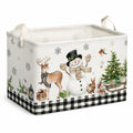 Panier de rangement 40 x 30 x 30 cm en tissu blanc motif hivernal avec poignées pliable