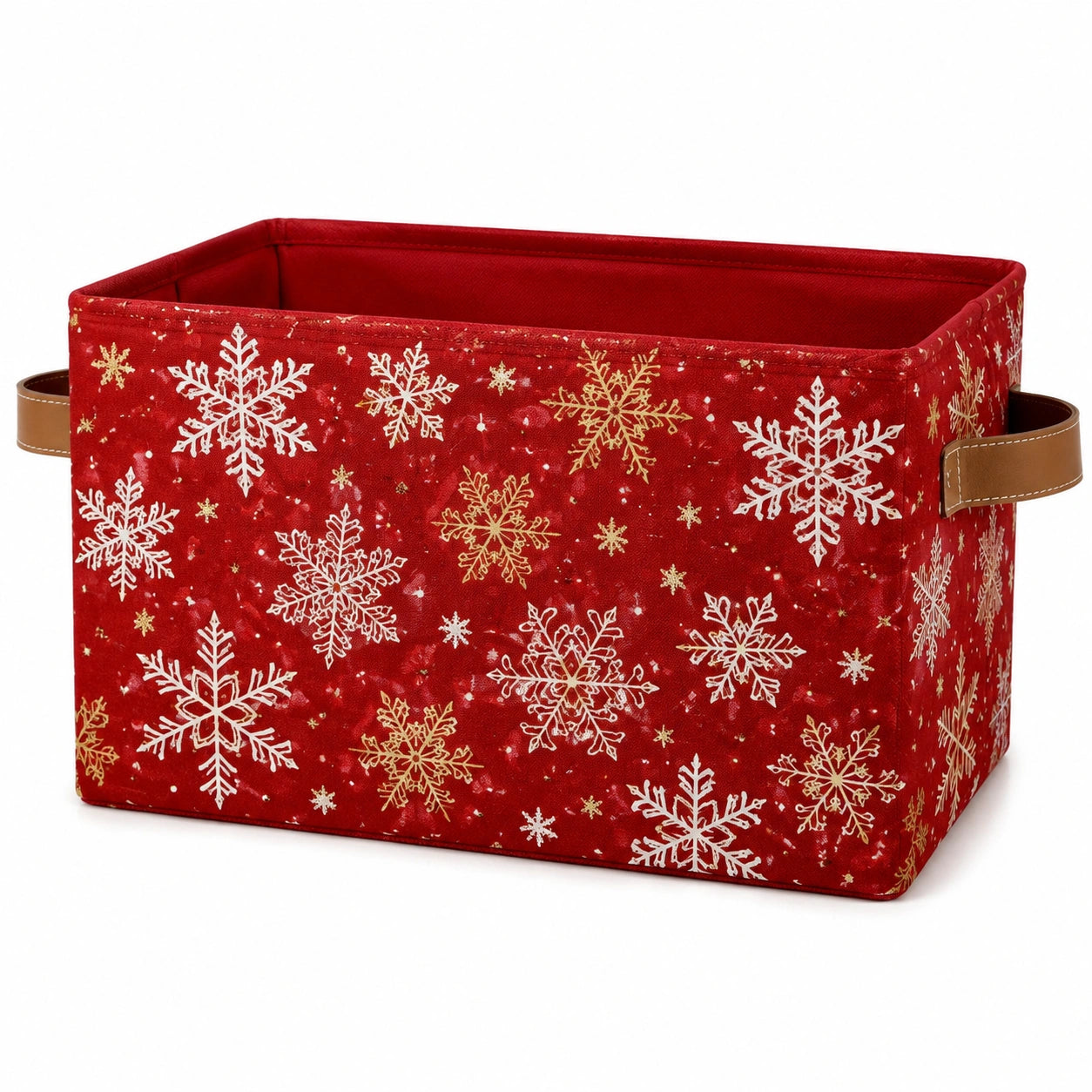 Panier de rangement 38 x 28 x 25 cm en tissu rouge à flocons avec poignées