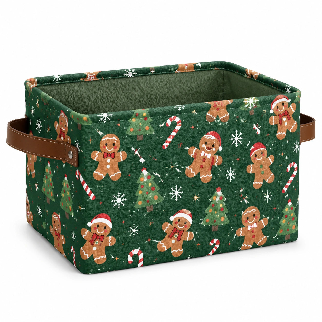 Panier de rangement 38 x 26 x 26 cm en tissu vert à motifs de Noël pliable avec poignées
