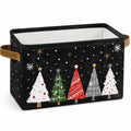 Panier de rangement 38 x 26 x 26 cm en tissu noir à poignées motif sapins