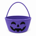 Panier de rangement rond 25 cm en textile tressé violet avec anse motif citrouille