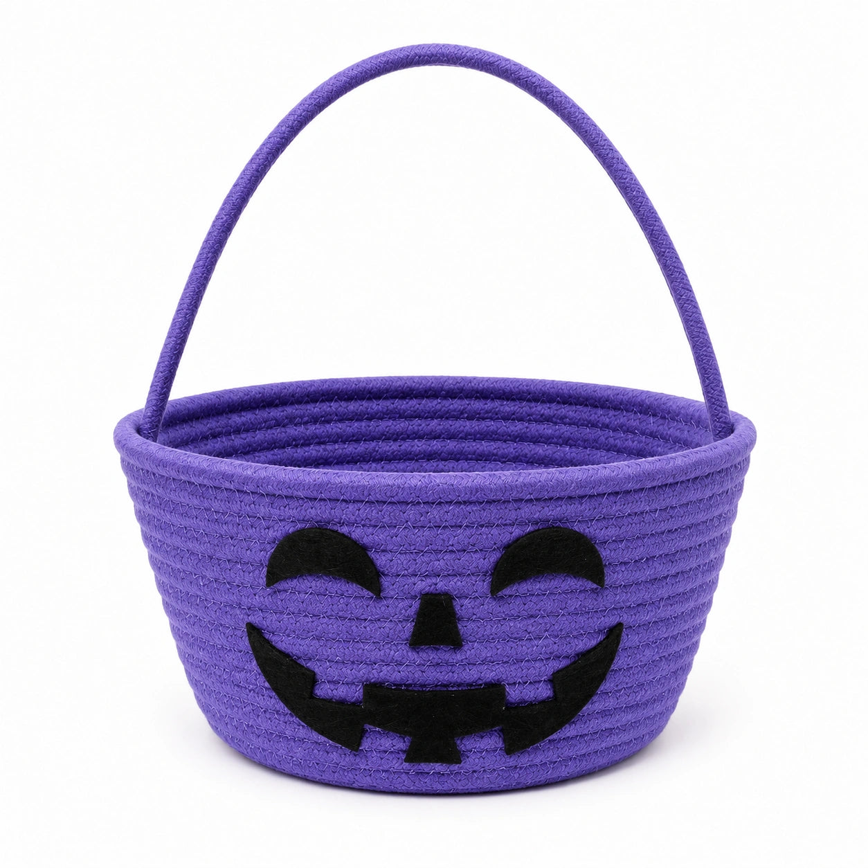 Panier de rangement rond 25 cm en textile tressé violet avec anse motif citrouille