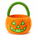 Sac panier citrouille 25 x 16 x 24 cm en peluche orange et vert avec poignée pour friandises
