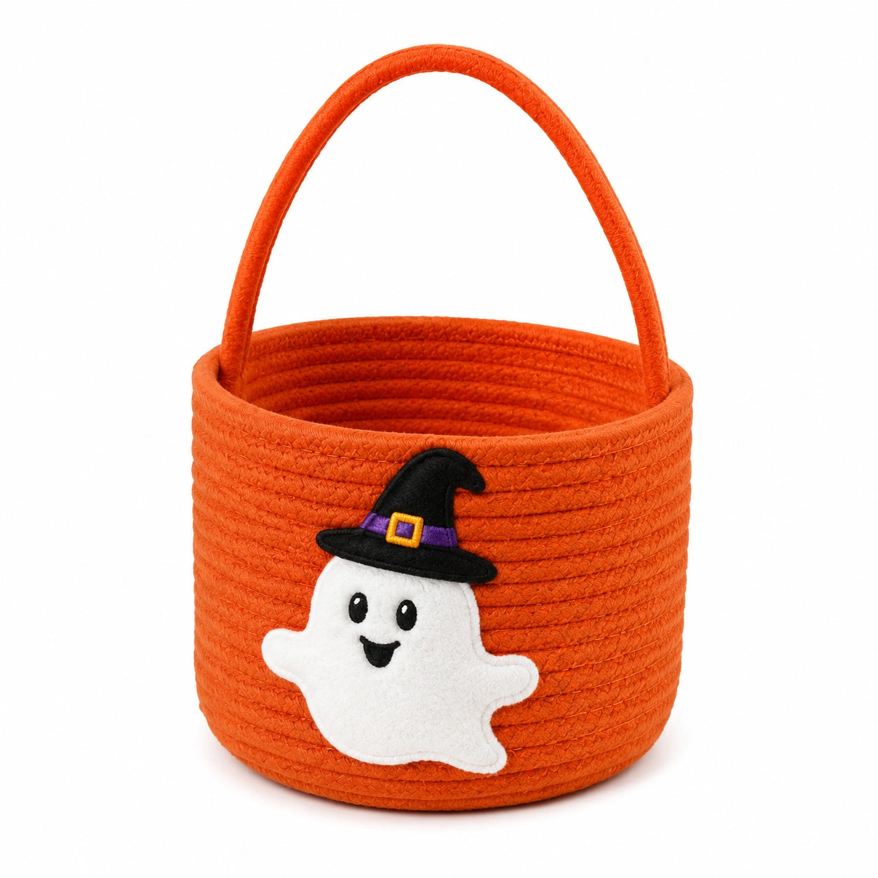 Panier de rangement rond 25 cm en coton orange à poignée motif fantôme
