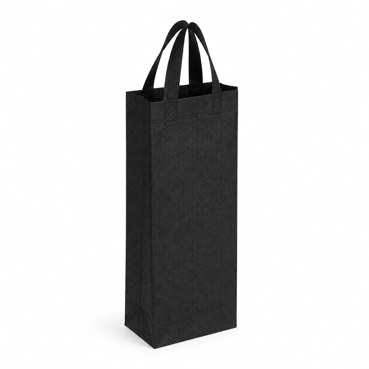 Sac cadeau pour bouteille 10 x 10 x 35 cm en tissu non tissé noir avec anses réutilisable