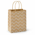 Sac cadeau 26 x 12 x 32 cm en papier kraft beige à chevrons avec anses torsadées